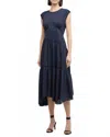 Frame Gathered Tier Hem Dress In Eugenia In Blue