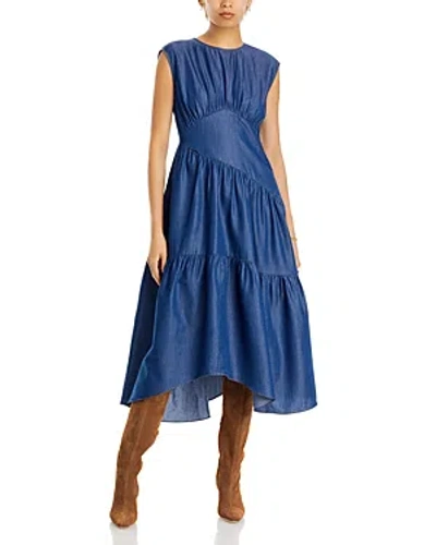 Frame Gathered Tiered Dress In Blue