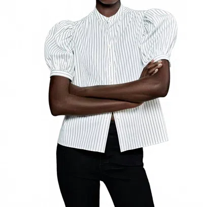 Frame Gathered Top In Navy Multi In White