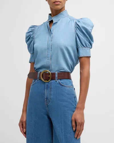 FRAME GILLIAN DENIM PUFF-SLEEVE TOP