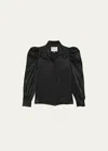 Frame Gillian Long Sleeve Top Noir 100% Silk In Noir