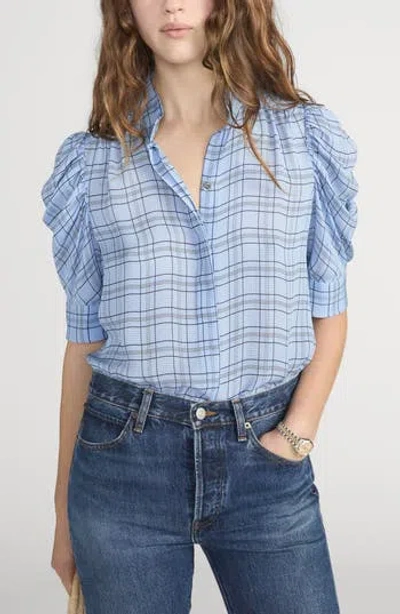 Frame Gillian Plaid Silk Button-up Shirt In Sky Blue Multi