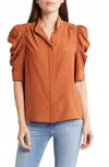 Frame Gillian Puff Sleeve Silk Blouse In Deep Rust In Multi