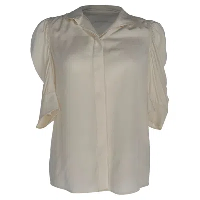 Pre-owned Frame Gillian Puff-sleeves Blouse In Ivory Silk In Beige