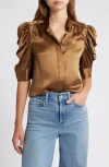 Frame Gillian Silk Ruched Sleeve Top In Cinnamon