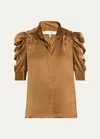 Frame Womens Cinmon Gillian Puff Sleeves Silk Shirt In Cinnamon