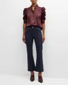 Frame Gillian Silk Ruched Sleeve Top In Wine In Blue