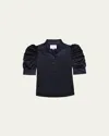 Frame Gillian Three-quarter Sleeve Silk Button-up Shirt In Navy