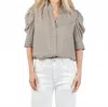 Frame The Houndstooth Gillian Puff Sleeve Silk Top In Multi