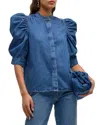 Frame Womens Dark Room Gillian Puffed-sleeve Denim Top In Multi