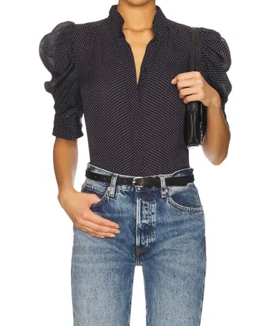 Frame Gillian Top In Navy Dot In Multi