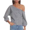 Frame Gingham Print Top Tie Back Off The Shoulder In Black/white In Multi