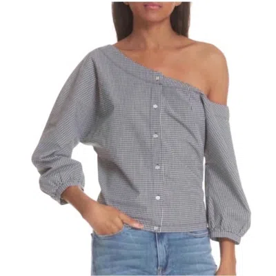 Frame Gingham Print Top Tie Back Off The Shoulder In Black/white In Multi