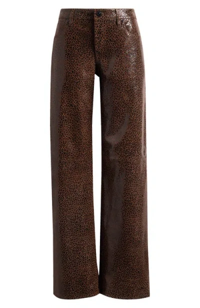 Frame Glossy Leopard Leather Pants In Brown