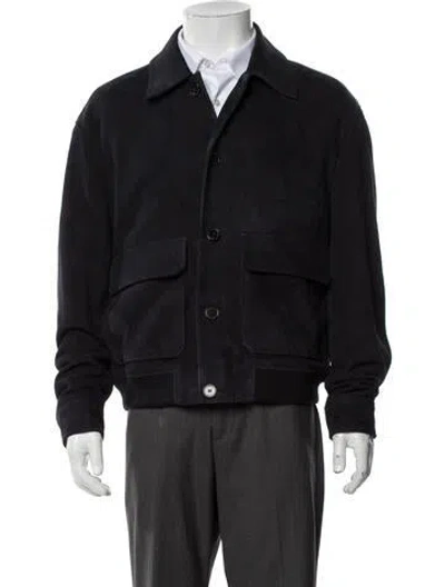Pre-owned Frame Goat Leather Bomber Jacket In Blue