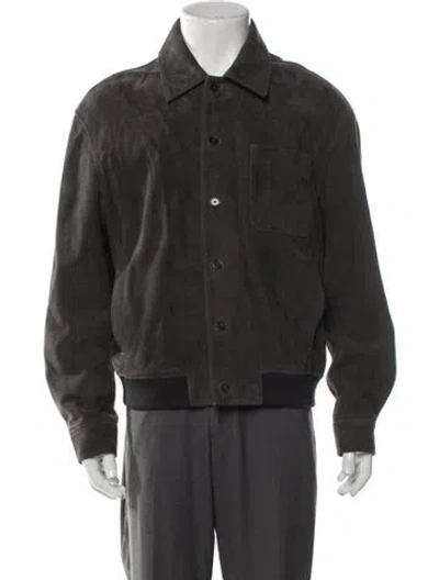 Pre-owned Frame Goat Leather Bomber Jacket In Gray