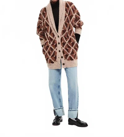Frame Grandfather Shawl Cardigan In Cream Multi