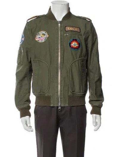 Pre-owned Frame Graphic Print Bomber Jacket In Green