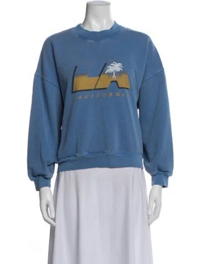 Pre-owned Frame Graphic Print Crew Neck Sweatshirt In Blue