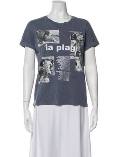 Pre-owned Frame Graphic Print Crew Neck T-shirt In Blue/white