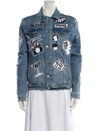 Pre-owned Frame Graphic Print Denim Jacket In Blue