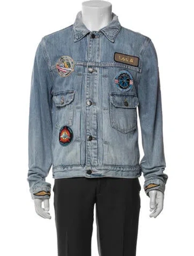 Pre-owned Frame Graphic Print Denim Jacket In Blue