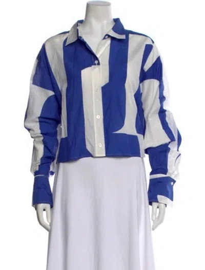 Pre-owned Frame Graphic Print Long Sleeve Button-up Top In Blue