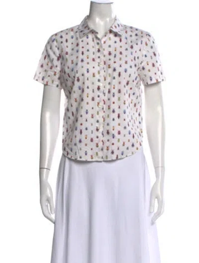 Pre-owned Frame Graphic Print Short Sleeve Button-up Top In White