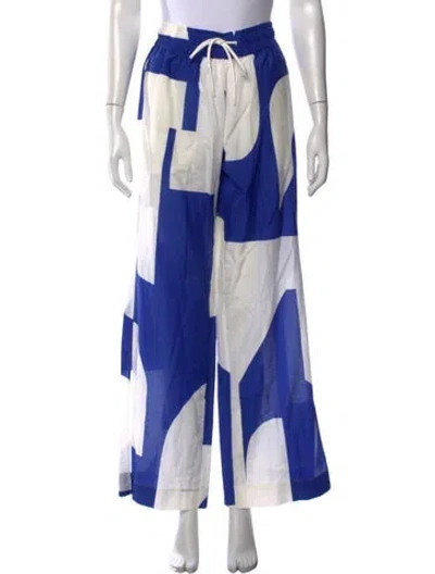 Pre-owned Frame Graphic Print Wide Leg Pants In Blue