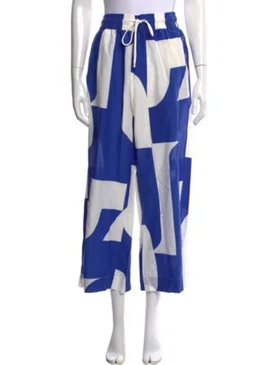 Pre-owned Frame Graphic Print Wide Leg Pants In Blue