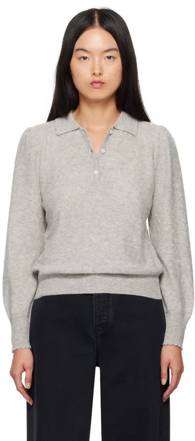 Frame Gray Cashmere Polo In Light Heather Grey
