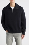 Frame Half Zip Wool & Cotton Sweater In Black
