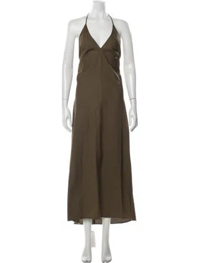 Pre-owned Frame Halterneck Long Dress In Green