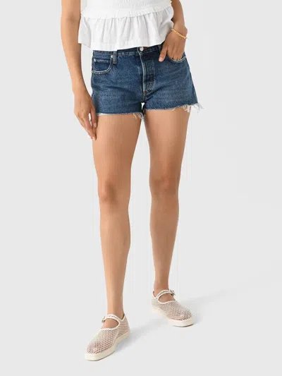 Frame Hang Mid Rise Short In Rafael In Blue