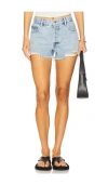 Frame The Hang Frayed Hem Denim Short In Blue