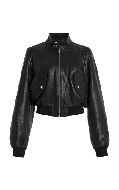 Frame Harrington Leather Bomber Jacket In Black
