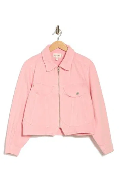 Frame Heart Crop Denim Jacket In Pink