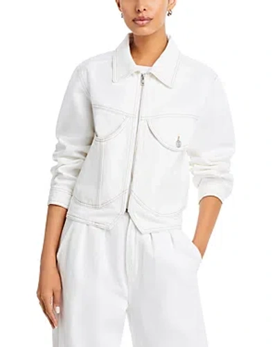 Frame Heart Zip Front Denim Jacket In White
