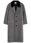 Frame Herringbone Wool Blend Longline Coat In Grey