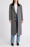 Frame Herringbone Wool Blend Longline Coat In Black Multi