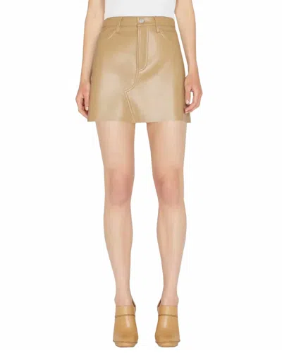 Frame High N Tight Leather Skirt In Light Camel In Gold