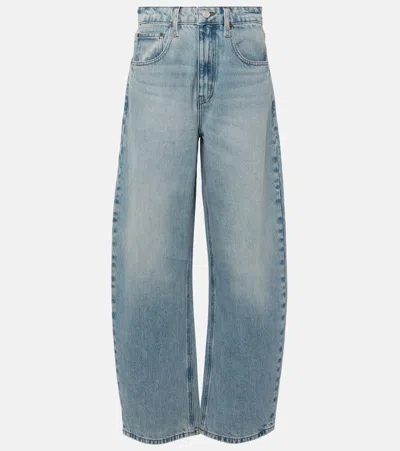 Frame High-rise Barrel-leg Jeans In Blau