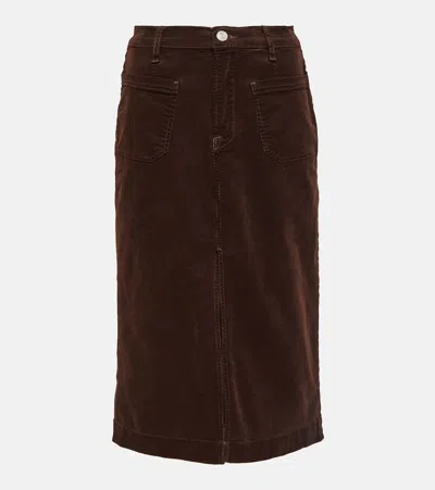 Frame Cotton-blend Corduroy Midi Skirt In Chocolate