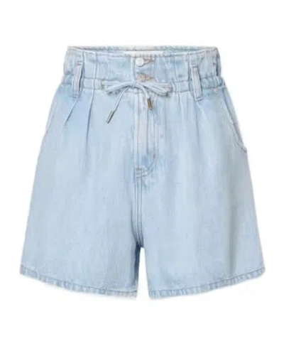 Frame Pleated Denim Shorts In Blue