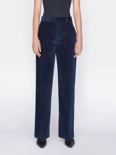 Frame High Rise Relaxed Cord Trouser In Navy In Blue