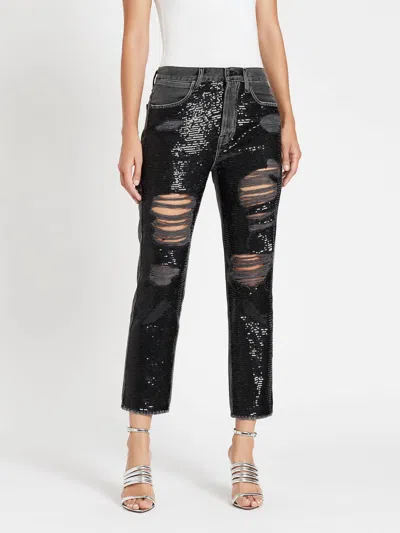 Frame High-rise Sequined Straight-leg Jeans In Basque Rips In Black