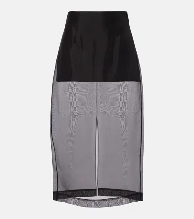 Frame High-rise Silk Organza Midi Skirt In Black