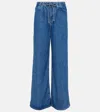 Frame Super Drape High Rise Drawstring Wide Leg Jeans In Ghost In Blue