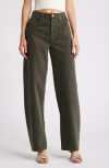 Frame Long High Rise Barrel Wide Leg Jeans In Serpentine