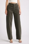 Frame Long High Rise Barrel Wide Leg Jeans In Serpentine In Serpentine